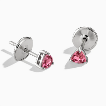 925 Sterling Silver Triangle Pink Tourmaline Solitaire Stud Earrings - Gentle Resolve Front View