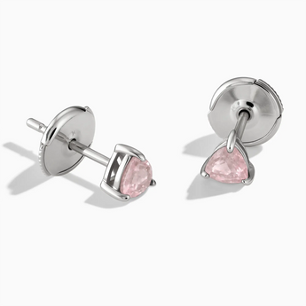 925 Sterling Silver Triangle Rose Quartz Solitaire Stud Earrings - Gentle Resolve Front View