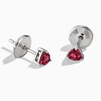 925 Sterling Silver Triangle Ruby Solitaire Stud Earrings - Gentle Resolve Front View