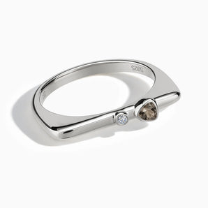 925 Sterling Silver Triangle Smoky Quartz Puzzle Stacking Ring - Minimal Flare Front View