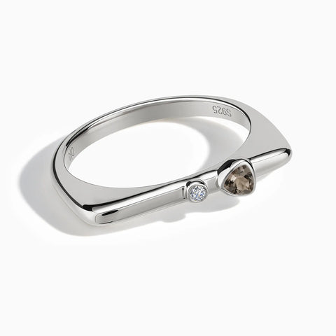925 Sterling Silver Triangle Smoky Quartz Puzzle Stacking Ring - Minimal Flare Front View