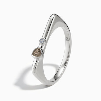 925 Sterling Silver Triangle Smoky Quartz Puzzle Stacking Ring - Minimal Flare Side View