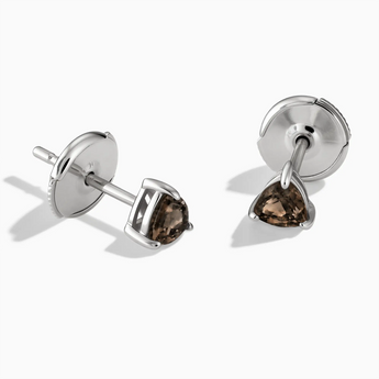 925 Sterling Silver Triangle Smoky Quartz Solitaire Stud Earrings - Gentle Resolve Front View