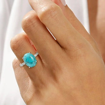925 Sterling Silver Turquoise Cabochon Ring - Minimal Spiritual Worn View