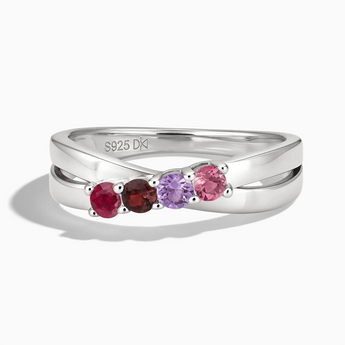 925 Sterling Silver Velvet Majesty Four Round Stone Crossover Ring - Seasons Rhythm Front View