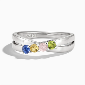 925 Sterling Silver Vibrant Starburst Four Round Stone Crossover Ring - Seasons Rhythm Front View