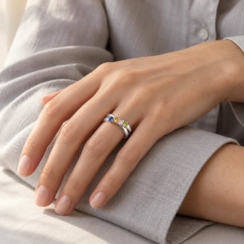 925 Sterling Silver Vibrant Starburst Four Round Stone Crossover Ring - Seasons Rhythm Model Shot