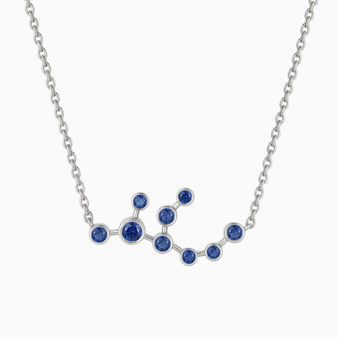 925 Sterling Silver Virgo Zodiac Constellation Necklace - Blue Sapphire Front View