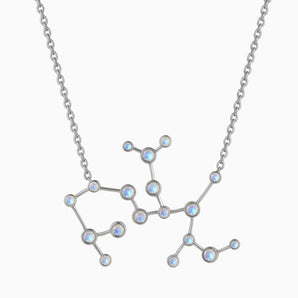 925 Sterling Silver Virgo Zodiac Constellation Necklace - Moonstone Front View