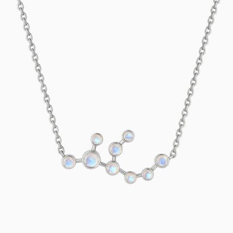 925 Sterling Silver Virgo Zodiac Constellation Necklace - Moonstone Front View