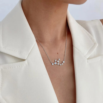 925 Sterling Silver Virgo Zodiac Constellation Necklace - Moonstone Worn View