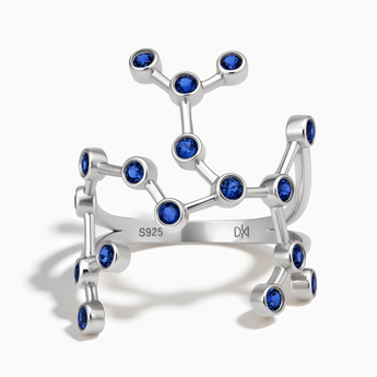 925 Sterling Silver Virgo Zodiac Constellation Ring - Blue Sapphire Front View