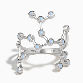 925 Sterling Silver Virgo Zodiac Constellation Ring - Moonstone Front View