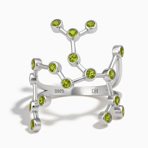 925 Sterling Silver Virgo Zodiac Constellation Ring - Peridot Front View