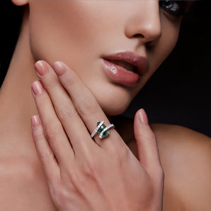 Pear Bloodstone Wrap Ring - Orbit 925 Sterling Silver Model Shot