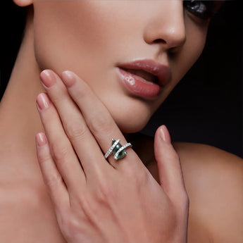 Pear Bloodstone Wrap Ring - Orbit 925 Sterling Silver Model Shot