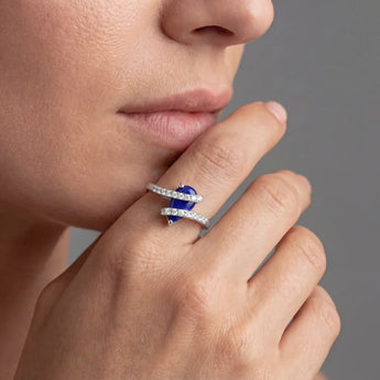 Pear Lapis Lazuli Wrap Ring - Orbit 925 Sterling Silver Model Shot