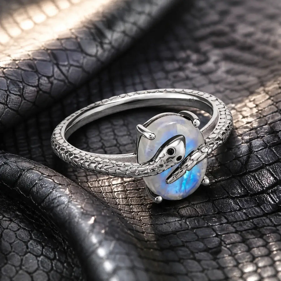 Crystal ring styled on snakeskin