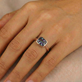 Alexandrite Cushion Ring - Pure Hush 18KT Rose Gold Vermeil Worn View