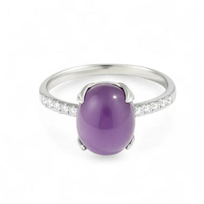 Amethyst Cabochon Ring - Minimal Spiritual 925 Sterling Silver Front View