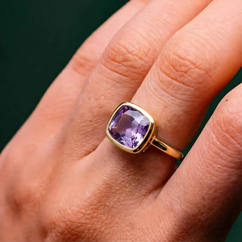Amethyst Cushion Ring - Pure Hush 18KT Yellow Gold Vermeil Worn View