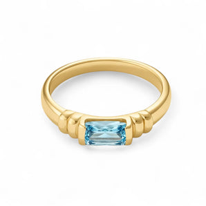 Aquamarine Baguette Ring - Axis 18KT Yellow Gold Vermeil Front View