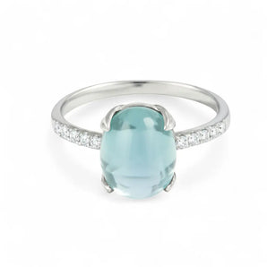 Aquamarine Cabochon Ring - Minimal Spiritual 925 Sterling Silver Front View