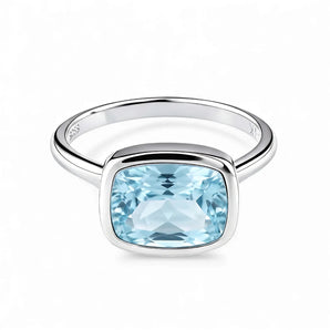 Aquamarine Cushion Ring - Pure Hush 925 Sterling Silver Front View