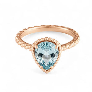 Aquamarine Pear Ring - Still Light 18KT Rose Gold Vermeil Front View