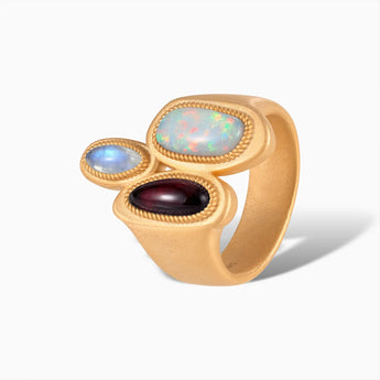 Asymmetrical Opal & Garnet Vintage Ring - Archipelago 18KT Yellow Gold Vermeil Side View