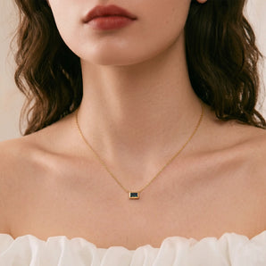 Baguette Alexandrite Bezel Necklace - Axiom 18KT Yellow Gold Vermeil Model Shot