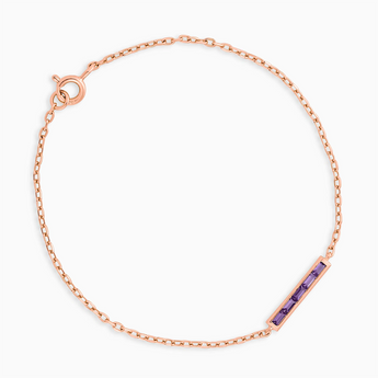 Baguette Amethyst Bar Bracelet - Sleek Horizon 18KT Rose Gold Vermeil Front View