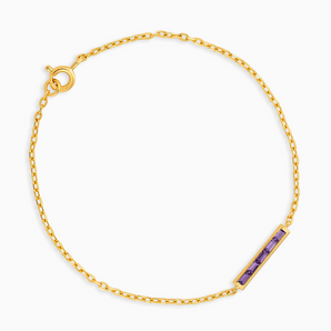 Baguette Amethyst Bar Bracelet - Sleek Horizon 18KT Yellow Gold Vermeil Front View