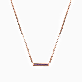 Baguette Amethyst Bar Necklace - Lucid Line 18KT Rose Gold Vermeil Front View
