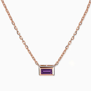 Baguette Amethyst Bezel Necklace - Axiom 18KT Rose Gold Vermeil Front View