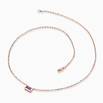 Baguette Amethyst Bezel Necklace - Axiom 18KT Rose Gold Vermeil Side View