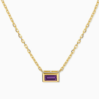 Baguette Amethyst Bezel Necklace - Axiom 18KT Yellow Gold Vermeil Front View