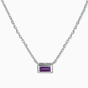 Baguette Amethyst Bezel Necklace - Axiom 925 Sterling Front View