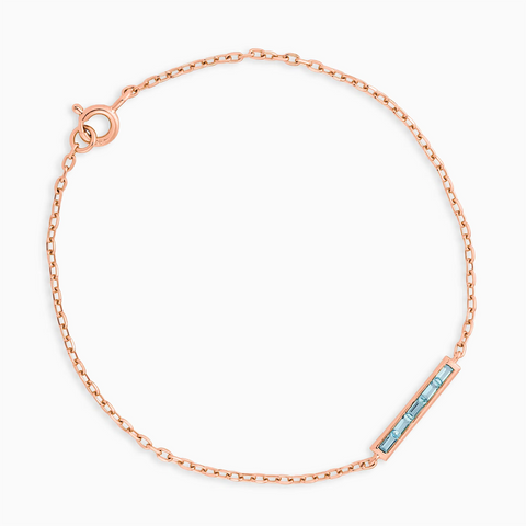 Baguette Aquamarine Bar Bracelet - Sleek Horizon 18KT Rose Gold Vermeil Front View