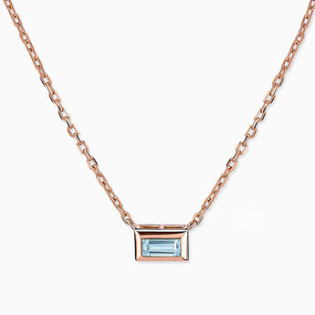 Baguette Aquamarine Bezel Necklace - Axiom 18KT Rose Gold Vermeil Front View