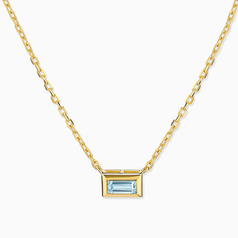 Baguette Aquamarine Bezel Necklace - Axiom 18KT Yellow Gold Vermeil Front View