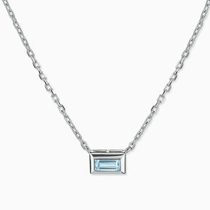 Baguette Aquamarine Bezel Necklace - Axiom 925 Sterling Front View