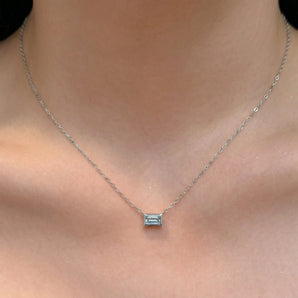 Baguette Aquamarine Bezel Necklace - Axiom 925 Sterling Model Shot