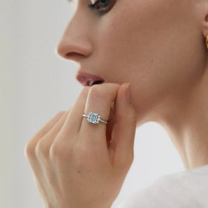 Baguette Aquamarine Ring – Seraph 925 Sterling Silver Model Shot