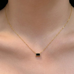 Baguette Black Onyx Bezel Necklace - Axiom 18KT Yellow Gold Vermeil Model Shot