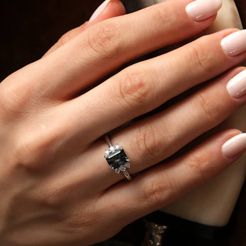 Baguette Black Rutilated Quartz Ring – Seraph 925 Sterling Silver Wearing Diagram