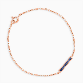 Baguette Blue Sapphire Bar Bracelet - Sleek Horizon 18KT Rose Gold Vermeil Front View