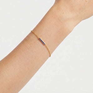 Baguette Blue Sapphire Bar Bracelet - Sleek Horizon 18KT Yellow Gold Vermeil Model Shot