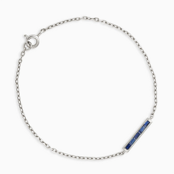 Baguette Blue Sapphire Bar Bracelet - Sleek Horizon 925 Sterling Front View