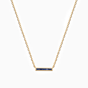 Baguette Blue Sapphire Bar Necklace - Lucid Line 18KT Yellow Gold Vermeil Front View